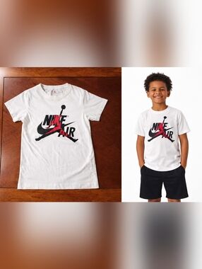 Nike Air Jordan Kids Graphic Tee – White Jumpman Logo T-Shirt (Youth Medium)